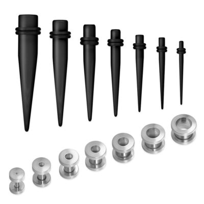 Set Tunnel Dehner Tunnelset Dehnstab flesh schwarz silber Dehnungsset Dehnset
