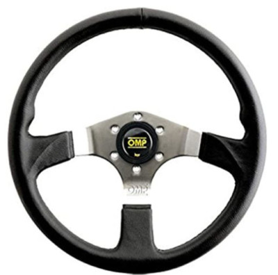 OMP Asso Flat Steering Wheel w/ 3 Steel Spokes (350mm) - Large Leather (Black)