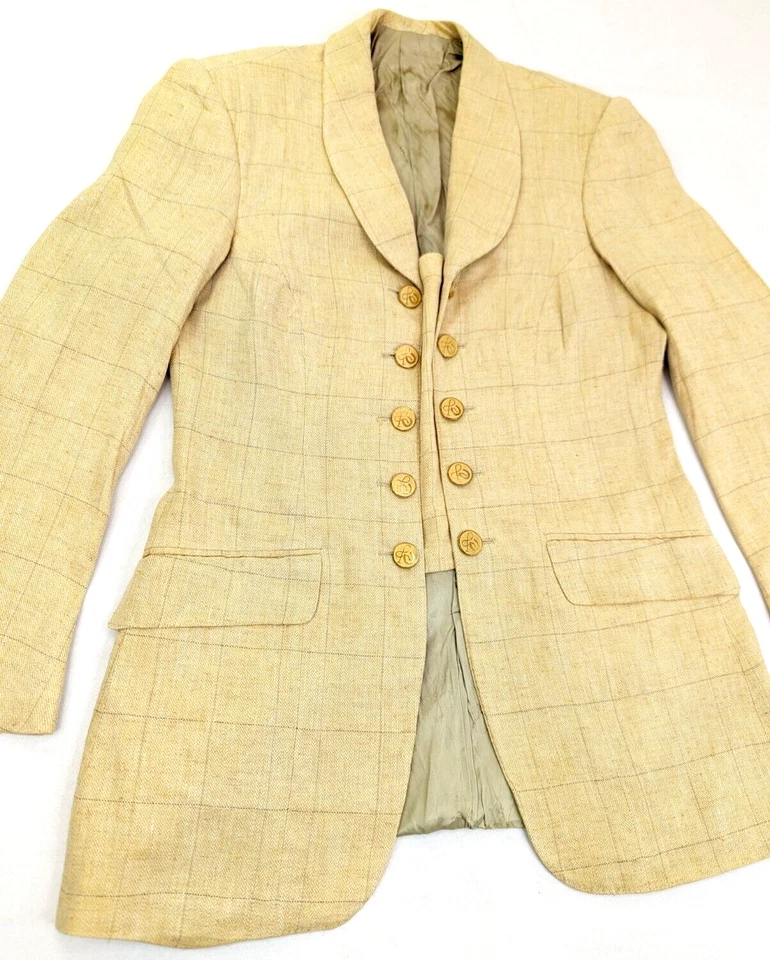 VTG Rick Pallack Equestrian Lined Linen Sport Coat Women 36S, Gold Button Double - Image 3 of 4
