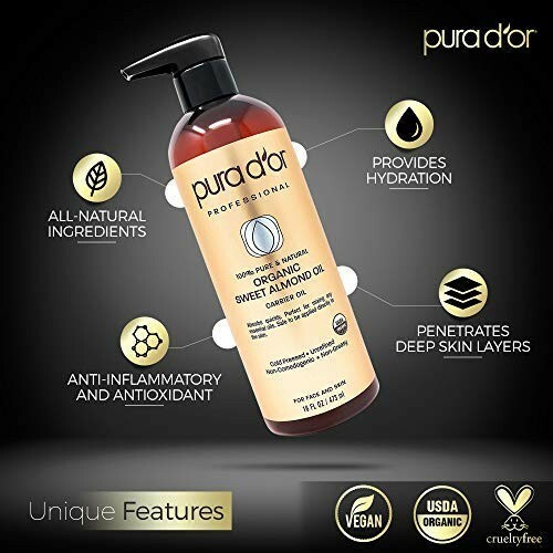 PURA D'OR Bio Süßmandelöl (16oz) Zertifiziert Bio 100% Rein & Natürlich - Bild 7 von 7
