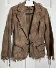 The PEOPLE of the LABYRINTHS Jacket Blazer Raw Edges Wool Woven w/Metallic Gold