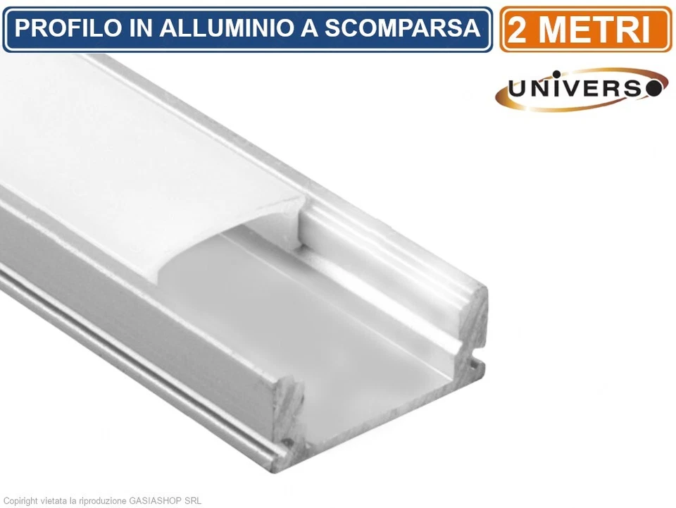 UNIVERSO AL-03 PROFILO IN ALLUMINIO PER STRISCE LED - LUNGHEZZA 2 METRI
