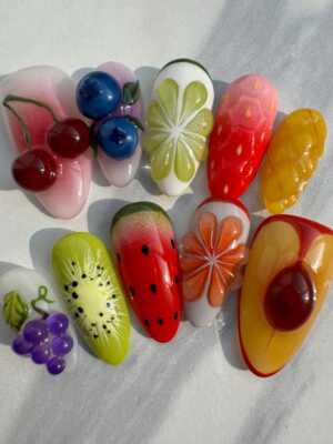 Berry Bliss Press On Nails, Summer Fruit Style, Medium Almond, Reusable
