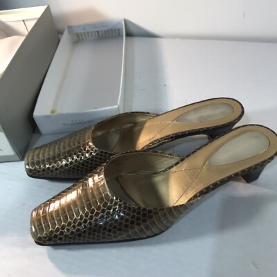 Liz Claiborne Flex Inez2 Gld Camel/Brn Viper Leather 1.5in Mules Womens Size 7.5