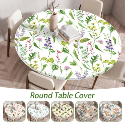 Runde Vinyl Tischdecke Elastisch Wasserdicht Pflanze Bedruckt Picknick Zuhause Tisch Abdeckung - Bild 1 von 4