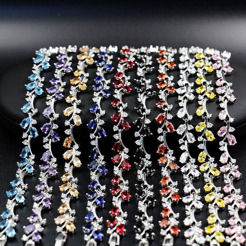 New Luxury Women Girl Jewelry Shinny White Topaz Gemstone Charm Silver Bracelets - Picture 7 of 7