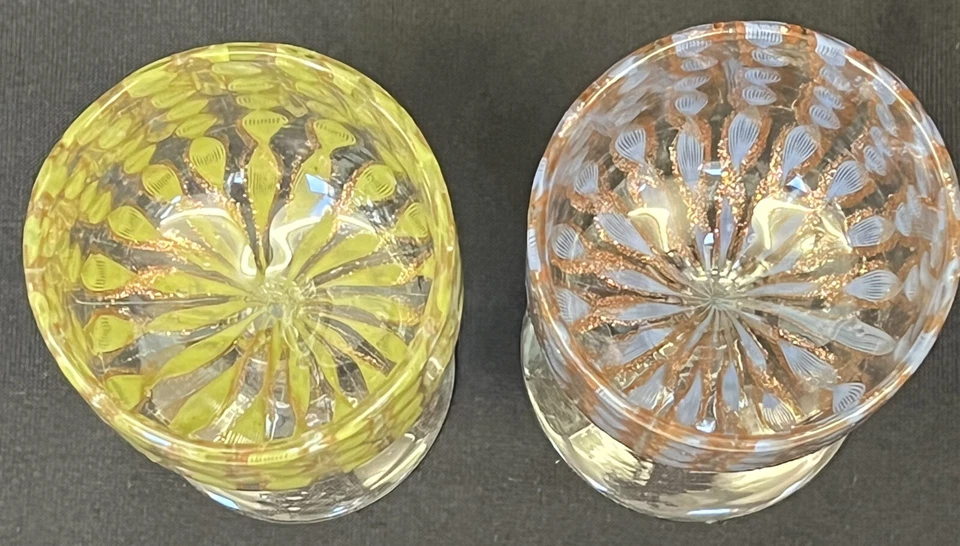 Pair Vintage Antique Salviati Murano Wine Glasses, Latticinio & Gold Aventurine - Image 3 of 4