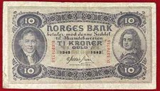 Norway 10 Kroner 1943 P-8 - VF