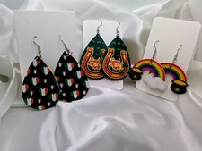 Jewelry Lot Faux Leather Earrings St Patrick's Day 3 Pairs Irish