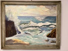 Mid Century Impressionist Seascape Painting Signed