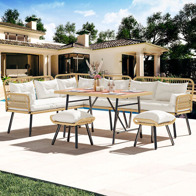 10PCS Patio Dining Set Outdoor Furniture Rectangle Table Sofa Set