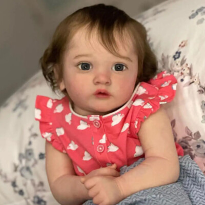 24'' Finished Reborn Baby Doll Cute Toddler Girl Doll Rooted Hair Cloth Body Gift