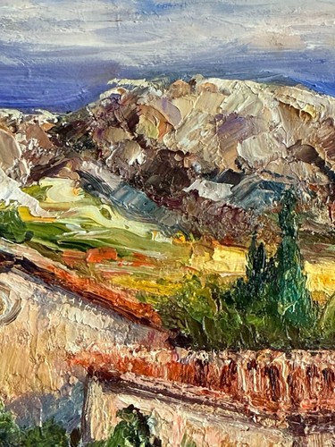 Original Landscape Painting – Cypress Trees and Rustic House, Signed - Picture 2 of 10