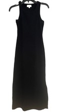 Mable Black Ribbed Knit Sleeveless Midi Bodycon Dress Side Slit Size Med