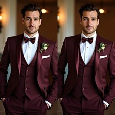 Giacca smoking uomo bordeaux 3 pezzi vestito fiocco cravatta matrimonio festa sposi ballo