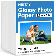 300 Sheets 8.5x11-in 200gsm 54lb Glossy Photo Paper, Inkjet, Picture, Cards