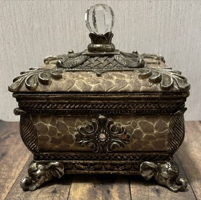 African Safari Inspired Resin And Metal Trinket Storage Box Lid Elephant Head