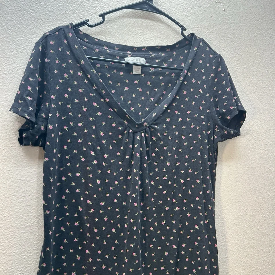 Charter Club Intimates Nightgown Pajamas Sz M Floral Black T Shirt Dress Roses — 第 2/4 张图片