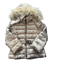 Zara Girls Silver Puffer Jacket Hooded Faux Fur Trim Belted Zip Winter 2-3Y