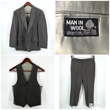 Man In Wool 3-Piece Wool Suit Gray Size 42R 32X39.5 Business Wedding