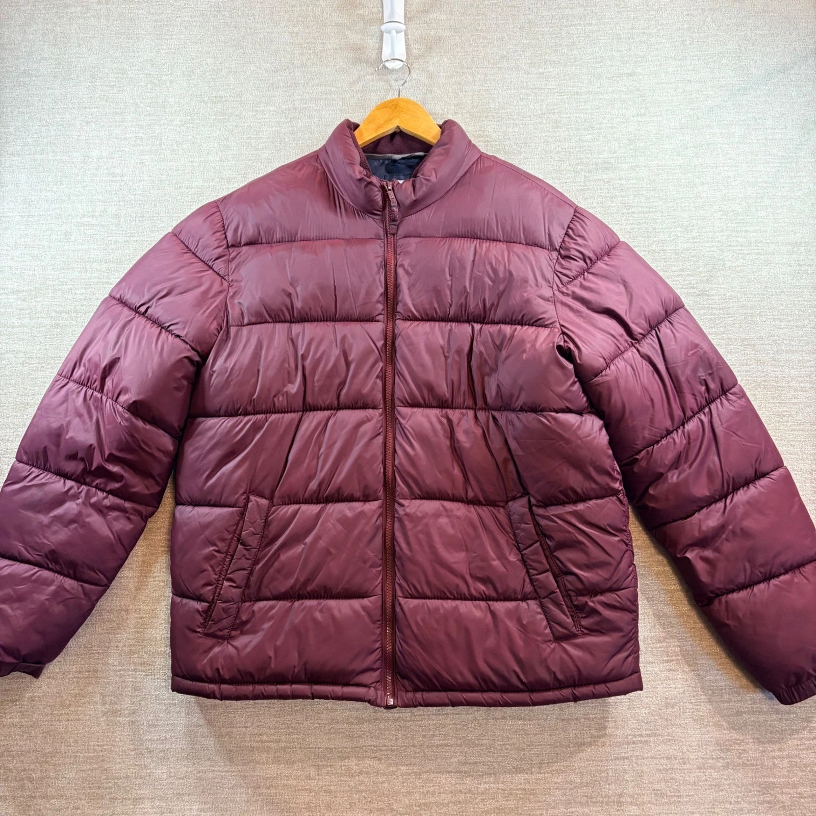 Old Navy Puffer Jacket Burgundy Full Zip Lightweight Quilted Size XL