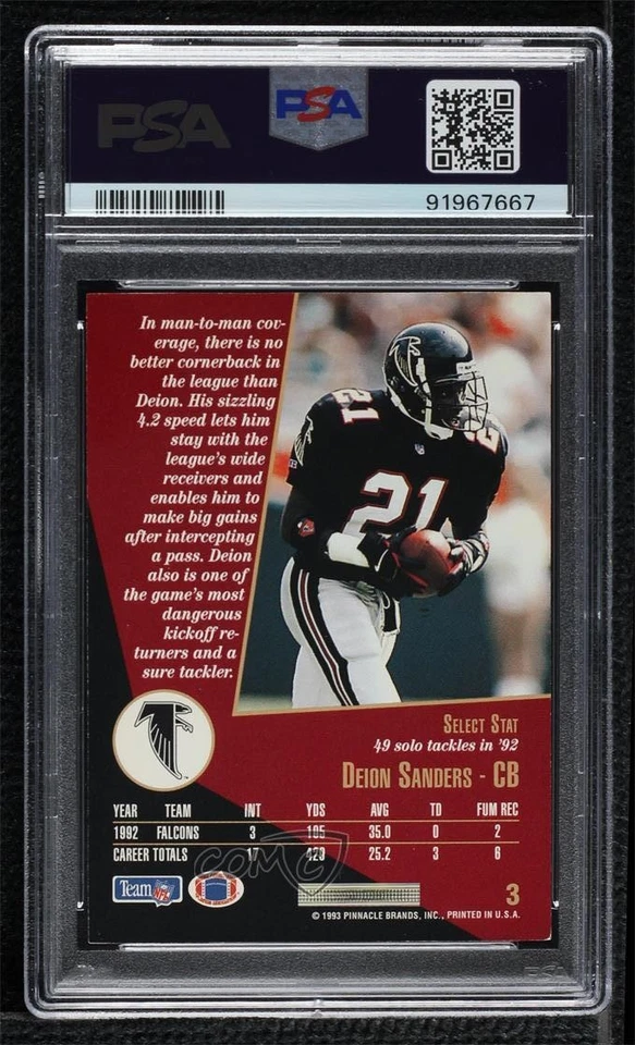 1993 Score Select Deion Sanders #3 PSA 9 MINT HOF - Image 2 of 2
