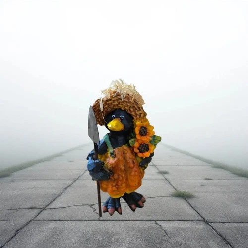 Black Crow Bird Gourd Harvest Sunflowers Figure Fall Halloween Decor +