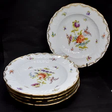 Antique Hand Painted Porcelain Dresden Flowers Rim Soup Bowls Set of 5 Saxonia