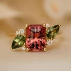 Pink Tourmaline And Green Sapphire Ring 925 Sterling Silver Engagement Ring.