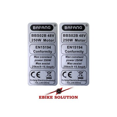 2x BAFANG 250W 48V BBS02B BBS01 Ebike Legal Silber Groß Aufkleber Decal Motor