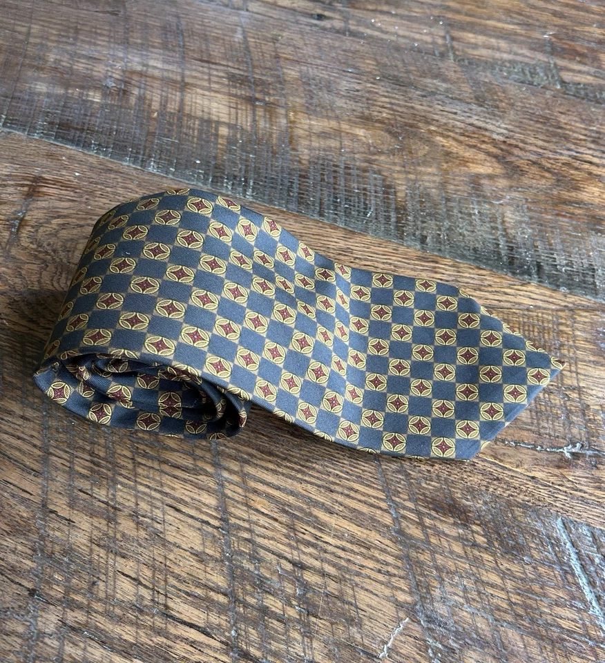 Corbata de seda de lujo COACH para hombre 100 % seda italiana 57" de largo azul marino geométrica hecha en EE. UU. Foto 3 de 4