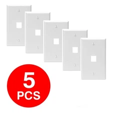 Keystone Jack Wall Plate 1 Hole Port Faceplate Network CAT5e CAT6 White 5 Pack
