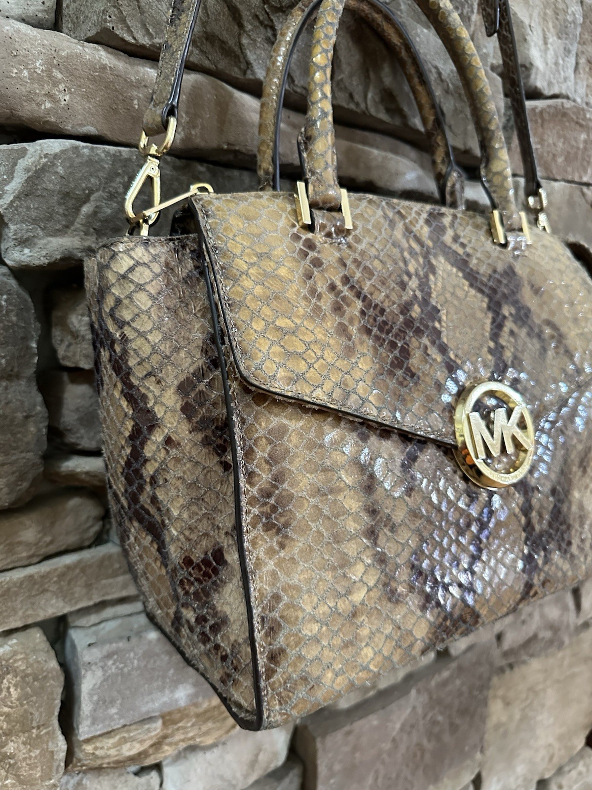 Michael Kors Hudson Python Sand Brown Embossed Le… - image 3