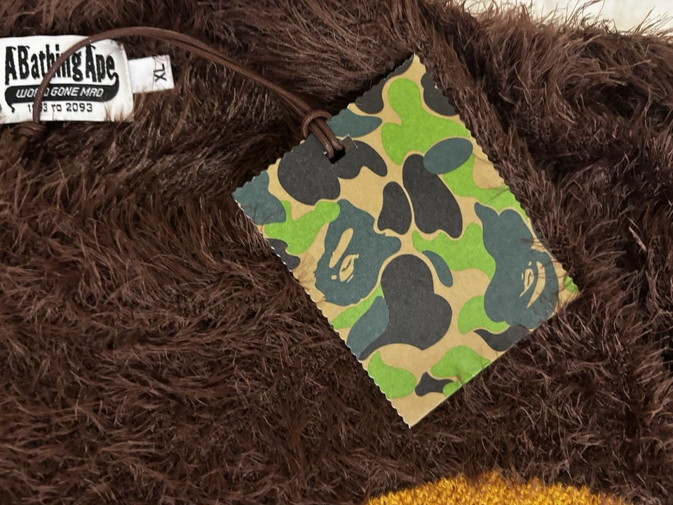 Authentic a bathing ape babe ape face shaggy sweater brown XL new jumper - Image 4 of 4