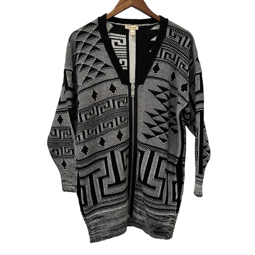 Silence + Noise Womens Zip Front Cardigan Sweater Black White Size XS