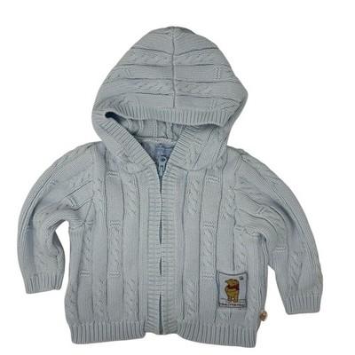 Vintage 00s Disney Winnie the Pooh Baby 0-6 Months Hooded Zip Sweater Blue