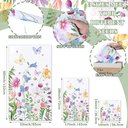 Paquete de 3 toallas de mano florales juego de toallas de baño de primavera rosa, azul, amarillo flor Foto 3 de 4