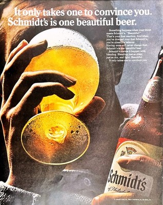 Schmidts Beer Golden Glass Lager Taste Quenches Thirst Vintage Magazine Print Ad