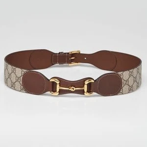 Authentique ceinture neuve Gucci beige/ébène GG toile enduite Horsebit taille 85/34