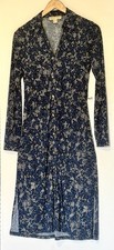 Michael Kors Blue Floral Shirt Dress Button Long Sleeve V-Neck Midi Size M