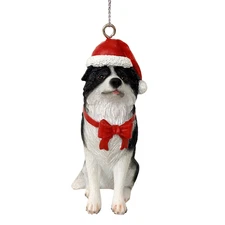 Border Collie Christmas Ornament Black and White coat with Red Santa Hat New
