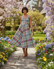 Polo Ralph Lauren Madras Plaid Ruffle Midi Tank Dress Womens 14 Colorful Cotton