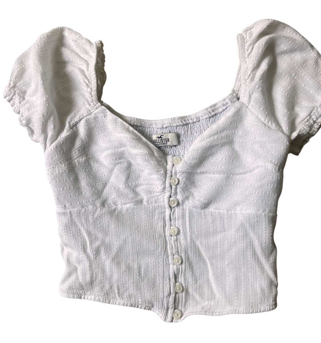 Hollister Babydoll Crop Top Womens XS White Puffy Sleeve Milkmaid