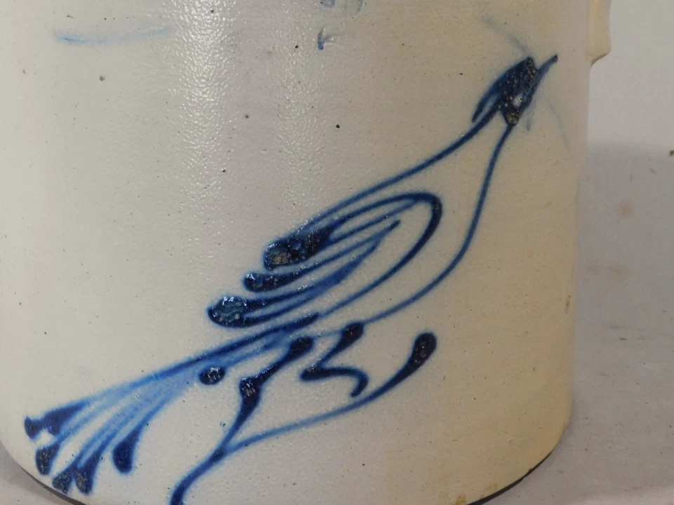 Antique stoneware open crock cobalt running bird Whites Utica NY 2-gallon - Image 2 of 4