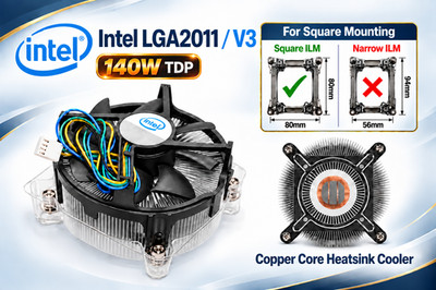 Intel LGA2011 CPU Cooler Heatsink Cooling Fan 140W (Square ILM Mounting)
