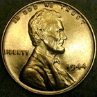 1944 American Cent Uncirculated Red-Brown Philadelphia Mint Lincoln Wheat