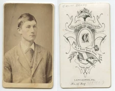 YOUNG MAN, EMLIN BRADY, CDV PORTRAIT BY CUMMINGS, LANCASTER, PA, GRAPHIC BACK