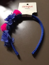 Cat  Jack Girls 3 Headband Lot Of 10 New Royal Glitter Band W/Pom Pom  Flower