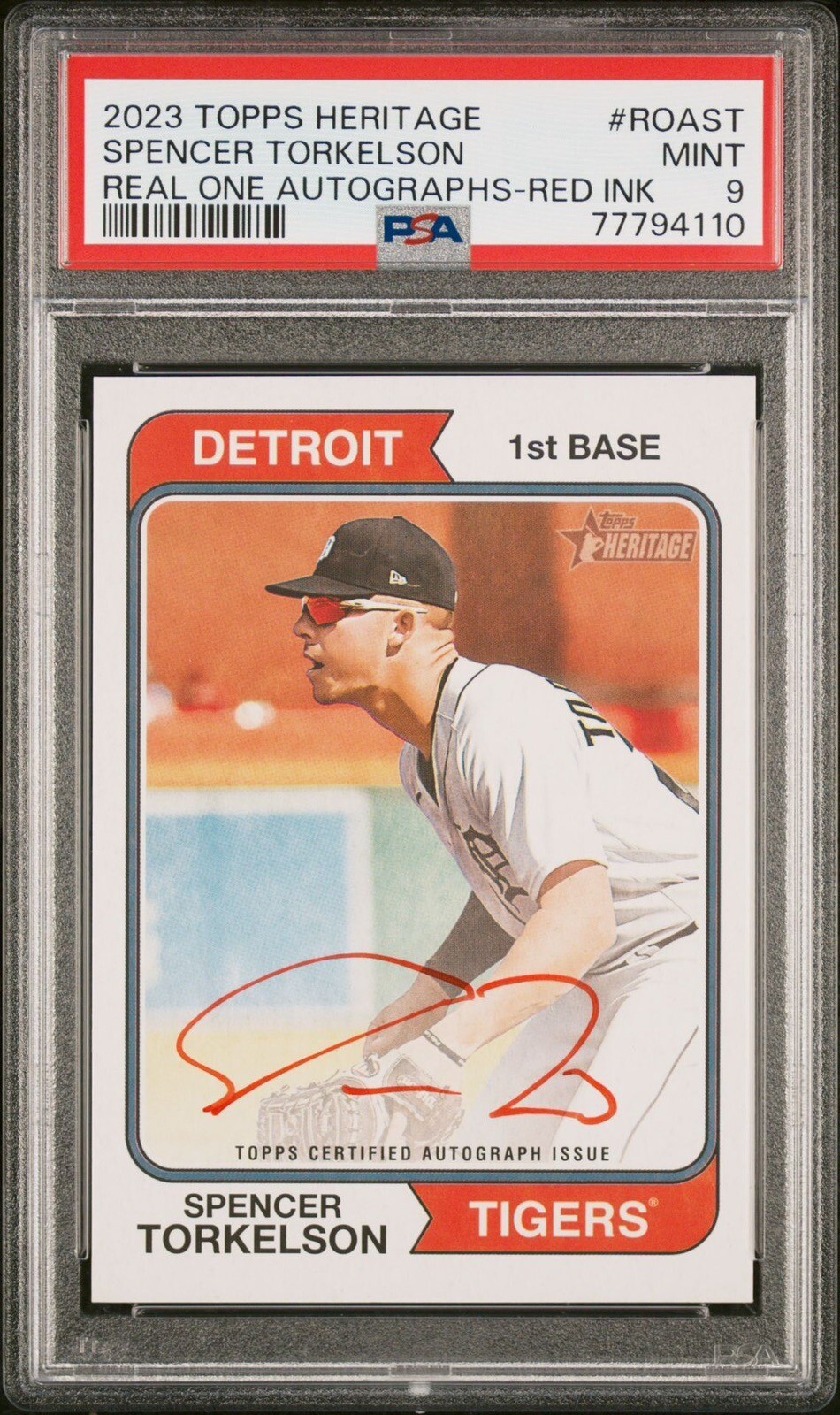 2023 SPENCER TORKELSON Topps Heritage Real One Red Ink Auto #55/74 PSA 9