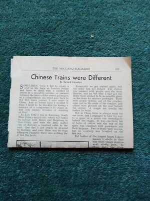 a1r ephemera 1950s  article Chinese trains by Bernard llewellyn 